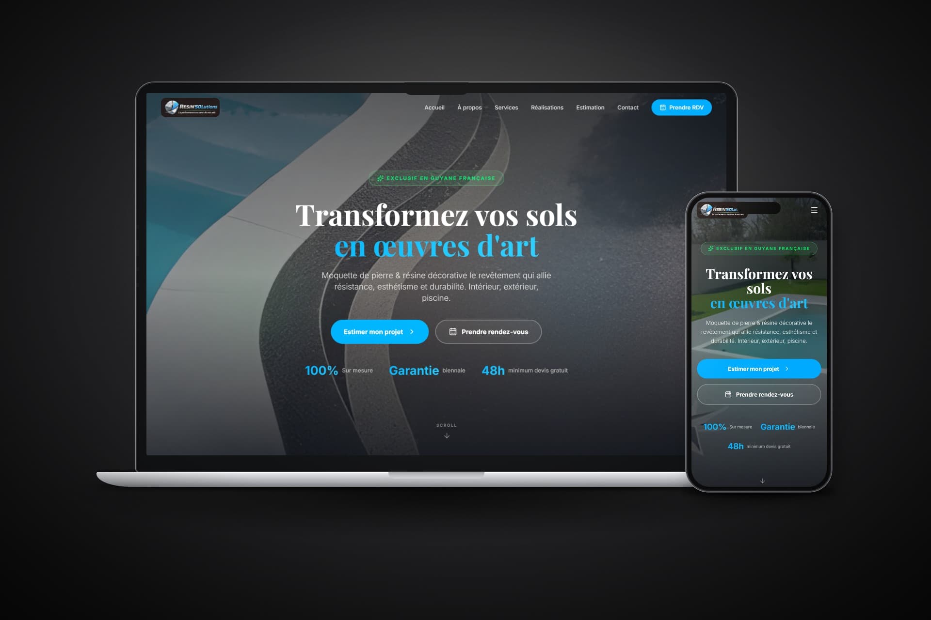 Site vitrine, flyers et cartes de visite pour Resin Solutions